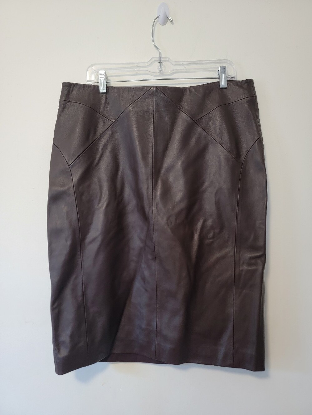 Reiss Deep Brown Leather Pencil Skirt